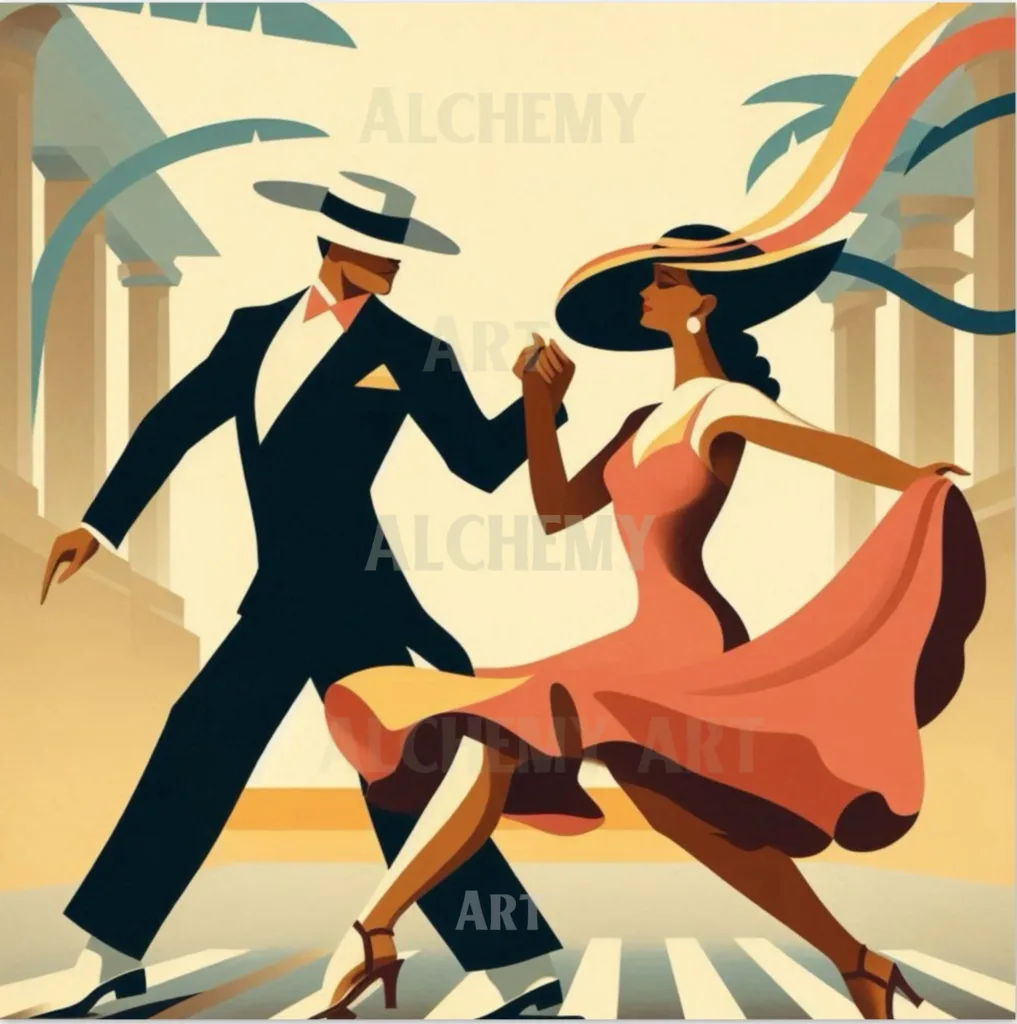 Vintage art deco dancers Created couple aialchemyart.co.uk best vintage prints and posters uk. Retro mid century modern wall art. Art deco
