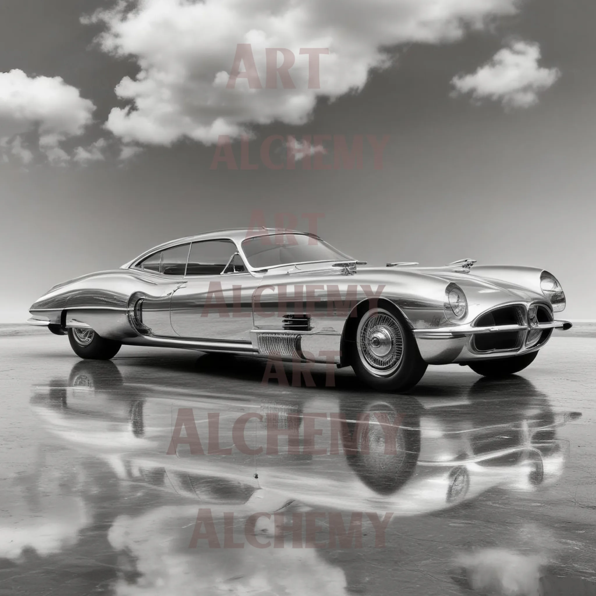 art deco vintage futuristic sleek silver car Best vintage, art deco wall art prints and posters uk aialchemyart.co.uk , Best transport automobile vintage, art deco wall art prints and posters uk aialchemyart.co.uk Sleek futuristic art deco silver car