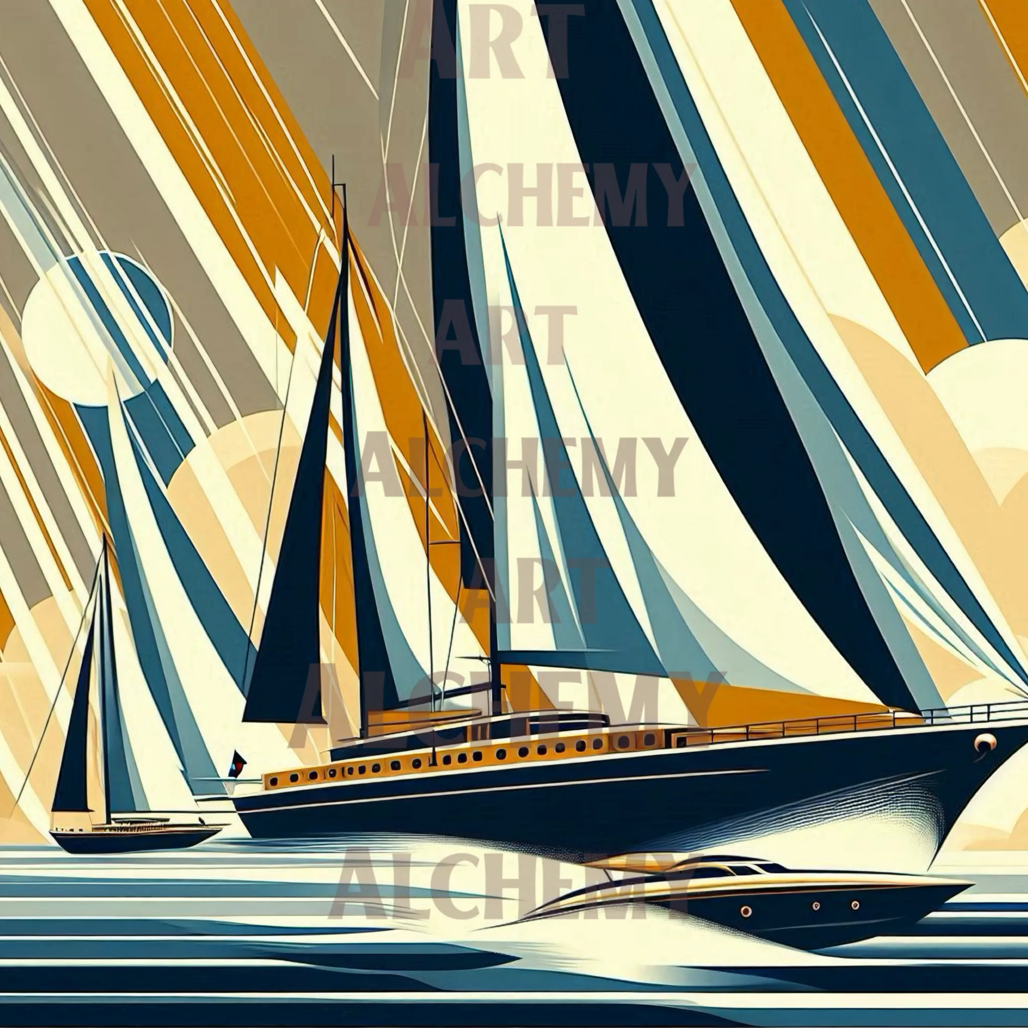 Sailing Ship Race art print on Aialchemyart.co.uk yacht boat art, Poster art, wall art, best sea travel art nostalgic sea ocean art, trending vintage art deco art, big sails