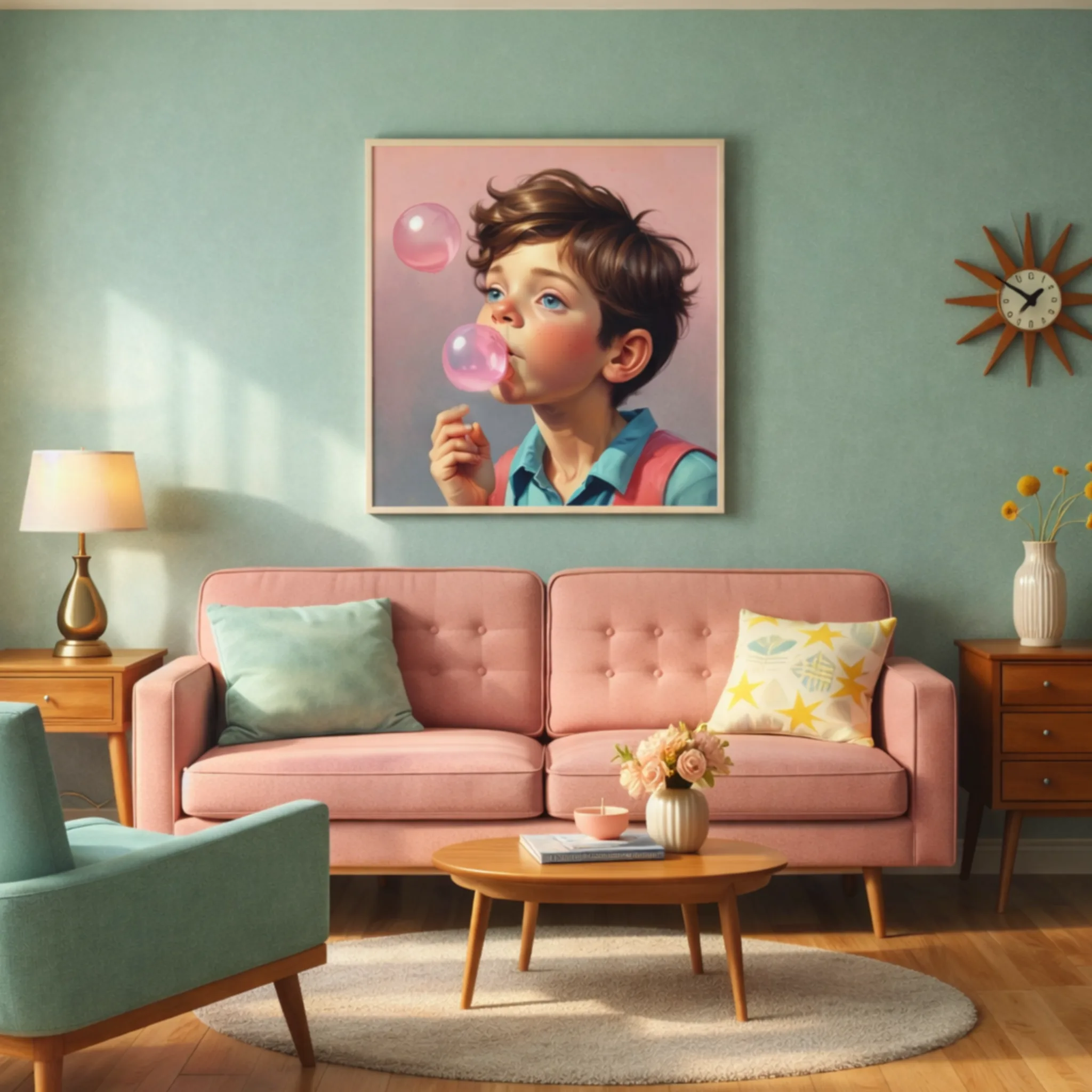 Vintage 1950’s prints and poster wall art cute Bubble Boy Poster - art print on Aialchemyart.co.uk art, Poster art, retro wall art, best vintage art nostalgic vintage art deco art, pop art, whimsical nostalgic boy, boy with braces and floppy hair