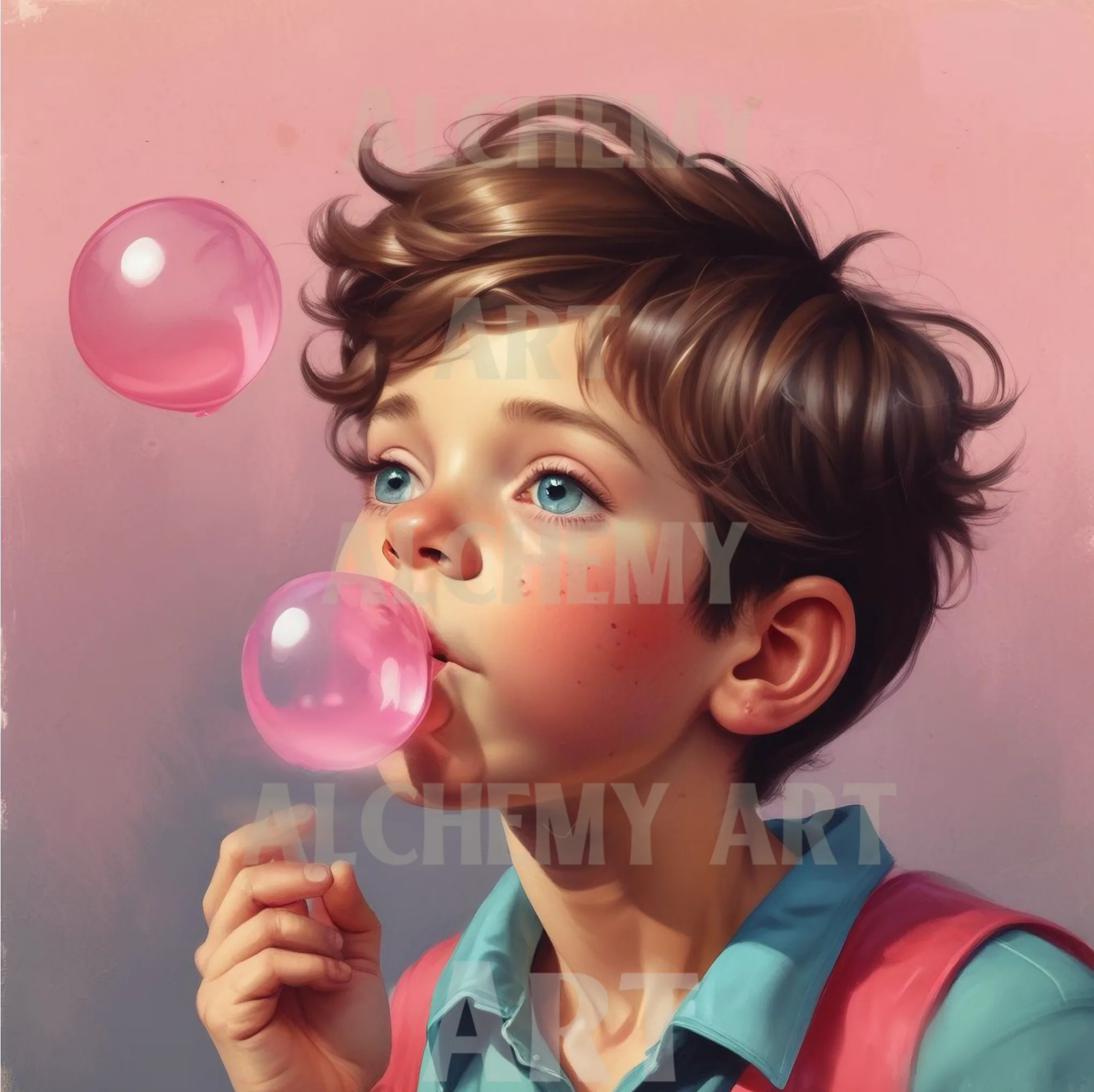 Vintage 1950’s prints and poster wall art cute Bubble Boy Poster - art print on Aialchemyart.co.uk art, Poster art, retro wall art, best vintage art nostalgic vintage art deco art, pop art, whimsical nostalgic boy, boy with braces and floppy hair