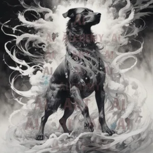 Vintage hound of heaven dog art. Aialchemyart.co.uk best art deco, retro wall art in uk, prints and poster art 1950’s ethereal hound of heaven animal art