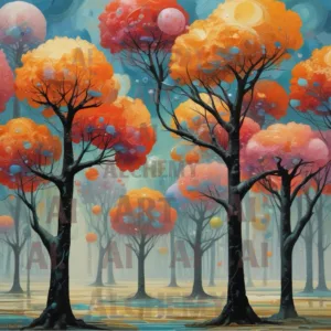 Abstract forest trees Vintage art deco 1950’s wall art, best prints and posters in the uk ai art, aialchemyart.co.uk
