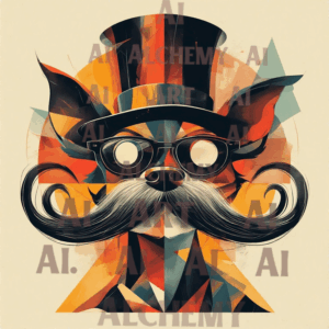 poster-vintage-whimsical-dog-abstract-art-deco-cubist-design-with-top-hat-moustache