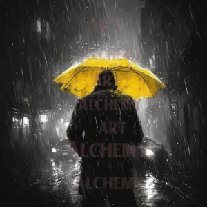 Man with the yellow umbrella vintage film noir Vintage art deco 1950’s wall art, best prints and posters in the uk, wall art, trending art, art deco aialchemyart.co.uk