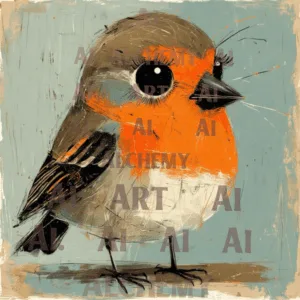 Poster - Cute Robin - bird art print on Aialchemyart.co.uk AIAlchemyart.co.uk , ai art, Poster art, ai wall art, best ai art nostalgic ai vintage art deco art