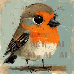 Poster - Cute Robin - bird art print on Aialchemyart.co.uk ai art, Poster art, ai wall art, best ai art nostalgic ai art, vintage art, art deco