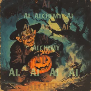 Vintage man with pumpkin. Art deco, retro, 1950’s, 1940’s wall art, prints and posters, greeting cards, Halloween cards, aialchemyart.co.uk