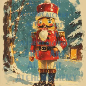 Vintage Christmas nutcracker cards. Retro, 1950’s, aialchemyart.co.uk - Vintage ai art prints, wall art, art deco, retro prints and posters, traditional vintage art, vintage wall art, wall art,