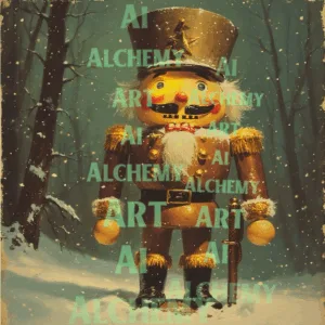Vintage Christmas nutcracker. Aialchemyart.co.uk best ai vintage retro art in uk. Wall art, prints and posters, art deco vintage