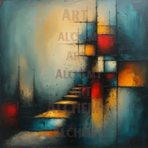 Vintage abstract staircase. Best vintage, 1950’s art deco, retro prints and posters, wall art uk. Aialchemyart.co.uk