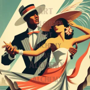 Vintage art deco dancing couple. Retro wall art, prints and posters. Best vintage art in the uk. Aialchemyart.co.uk
