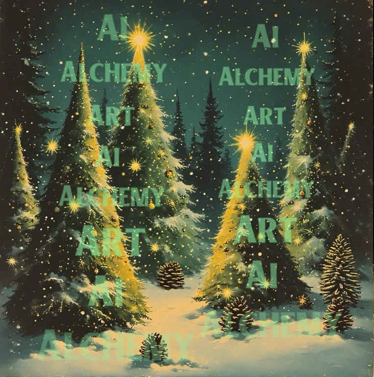 Vintage Christmas pine tree greeting cards. Aialchemyart.co.uk best vintage, art deco, retro art prints and posters uk
