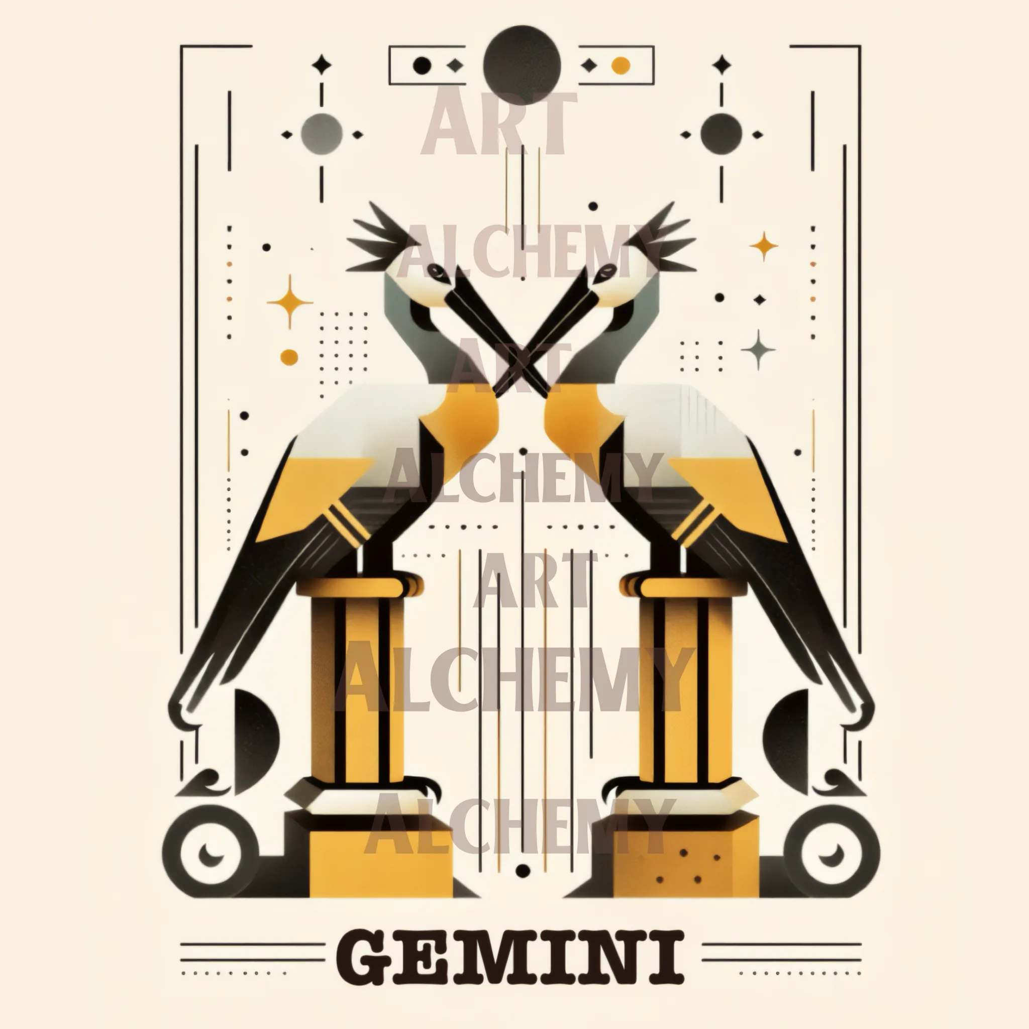 Vintage Gemini zodiac astrology star sign. Best vintage wall art, prints and posters, vintage retro art, art deco art. Aialchemyart.co.uk