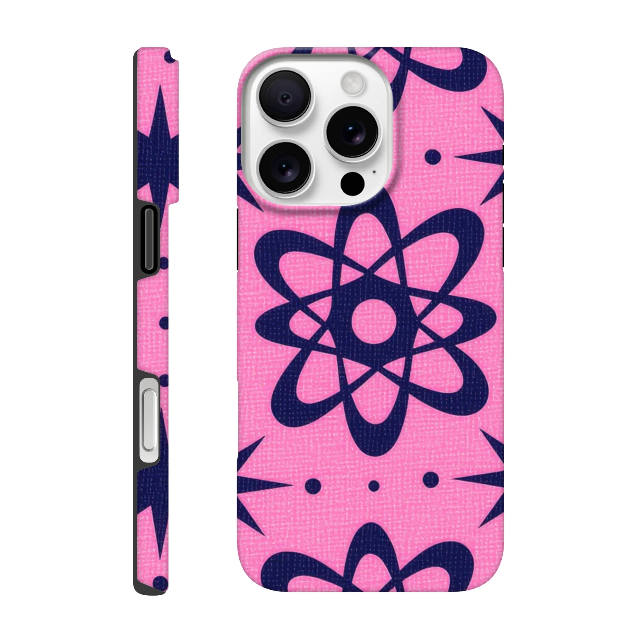 atomic pink and black vintage retro protective mobile phone case. 1950’s. Aialchemyart.co.uk trending iPhone compatible case. Best mobile phone cases uk