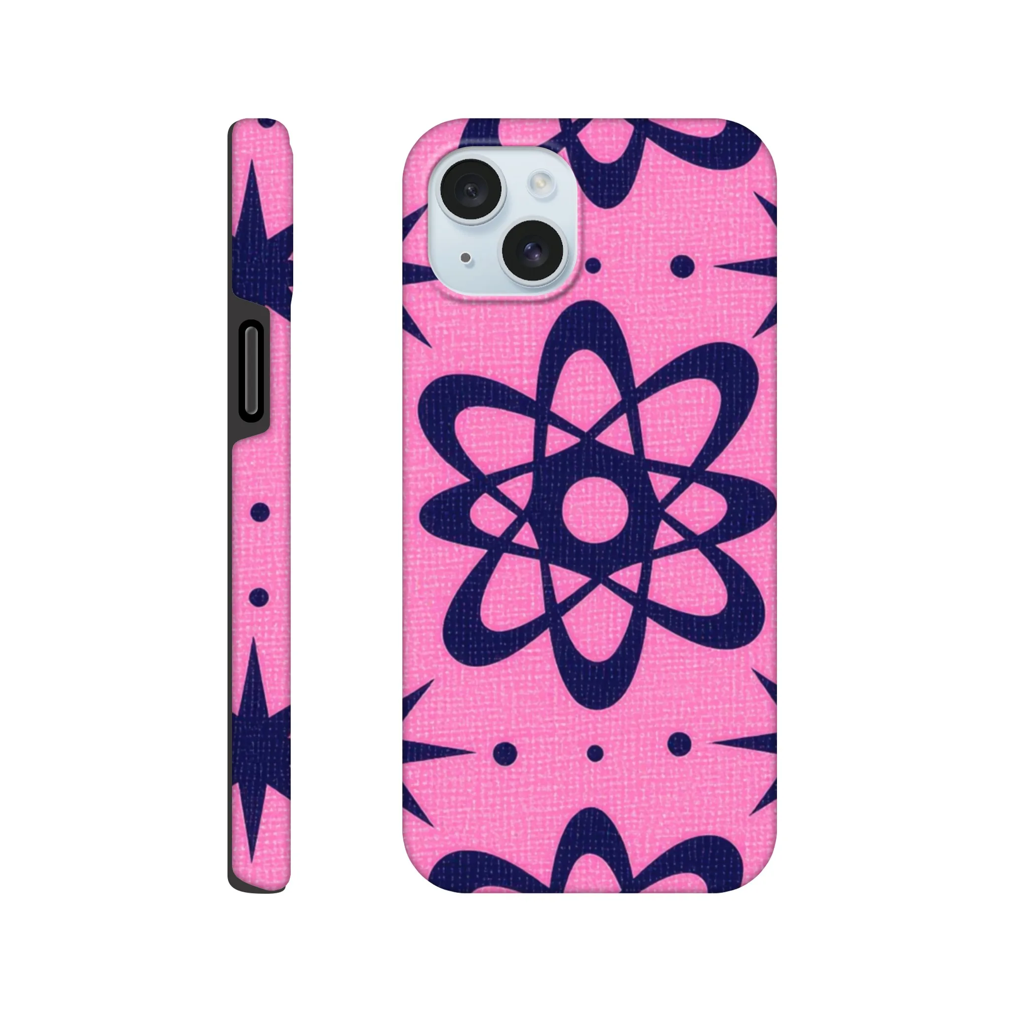 atomic pink and black vintage retro protective mobile phone case. 1950’s. Aialchemyart.co.uk trending iPhone compatible case. Best mobile phone cases uk