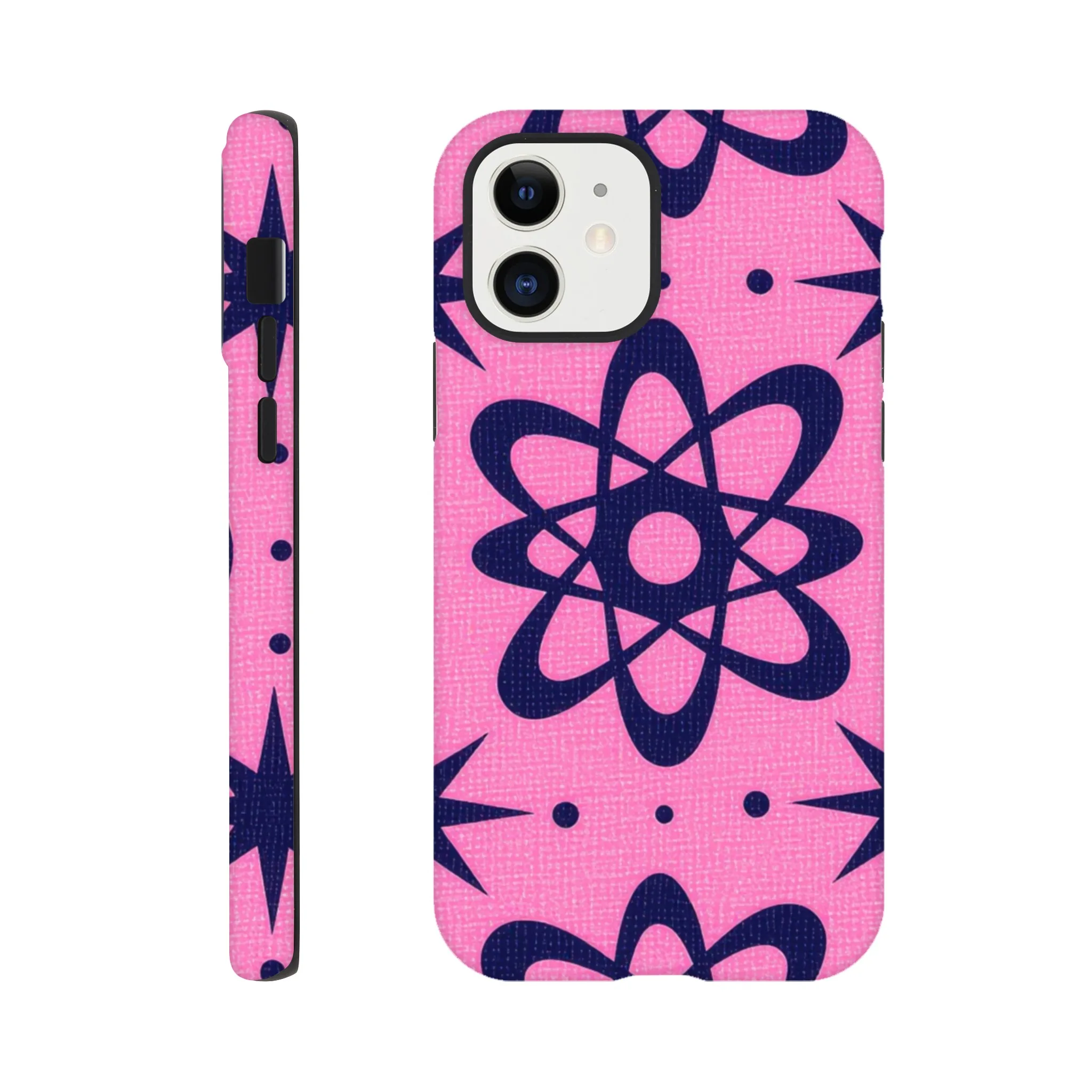 atomic pink and black vintage retro protective mobile phone case. 1950’s. Aialchemyart.co.uk trending iPhone compatible case. Best mobile phone cases uk