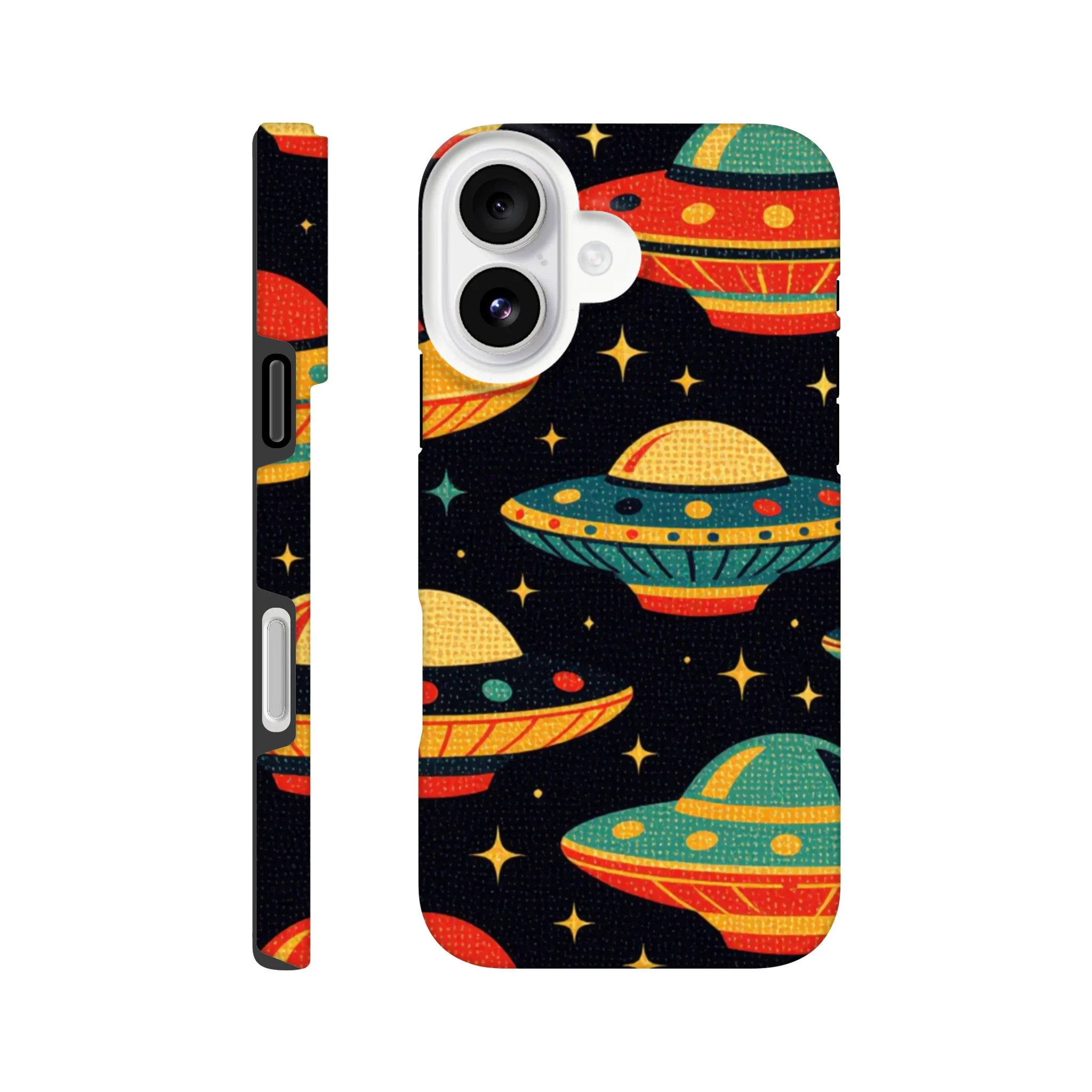 Vintage 1950’s retro tough protective phone case design. Trending vintage art. Compatible with iphones, aialchemyart.co.uk Flying saucers 1950’s