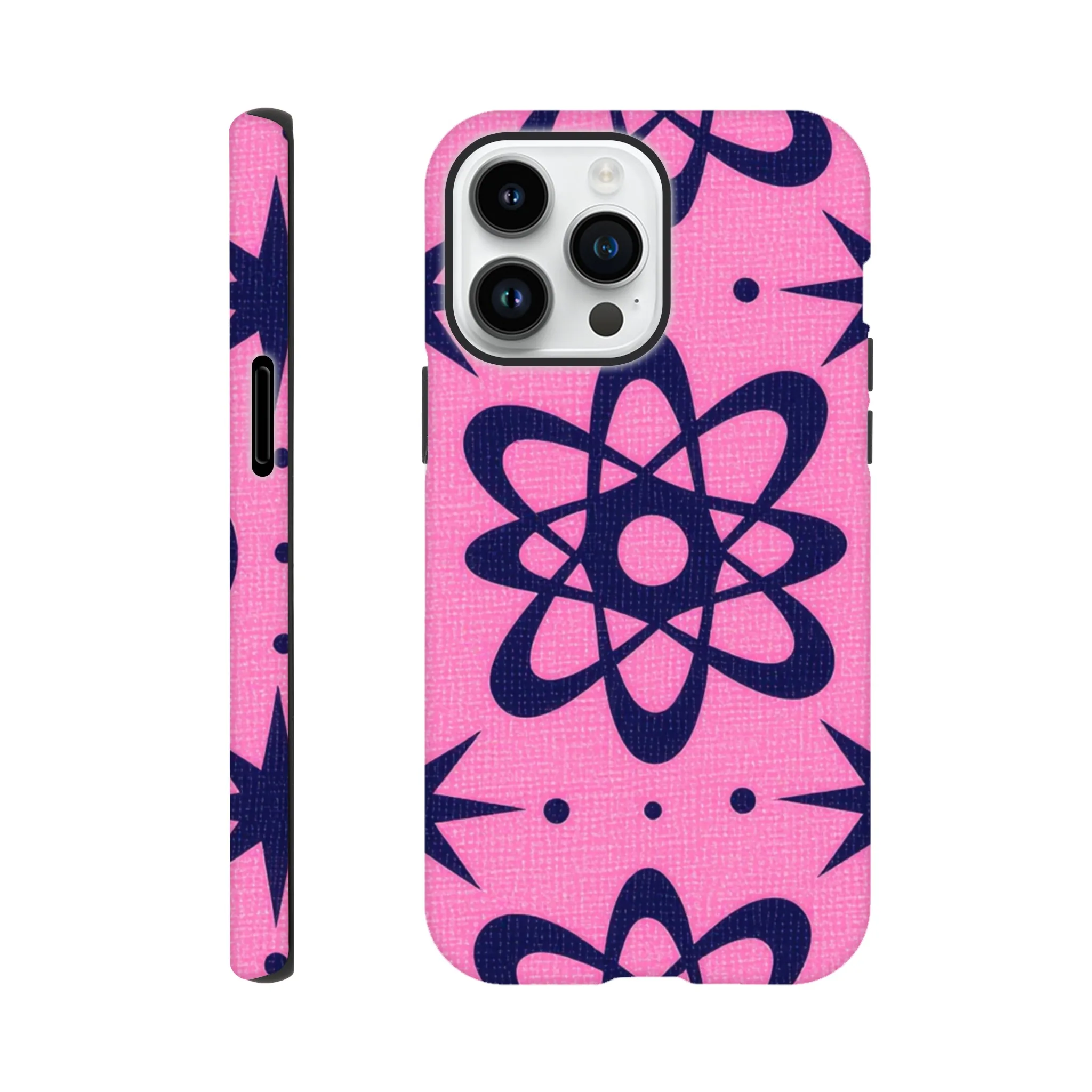 atomic pink and black vintage retro protective mobile phone case. 1950’s. Aialchemyart.co.uk trending iPhone compatible case. Best mobile phone cases uk