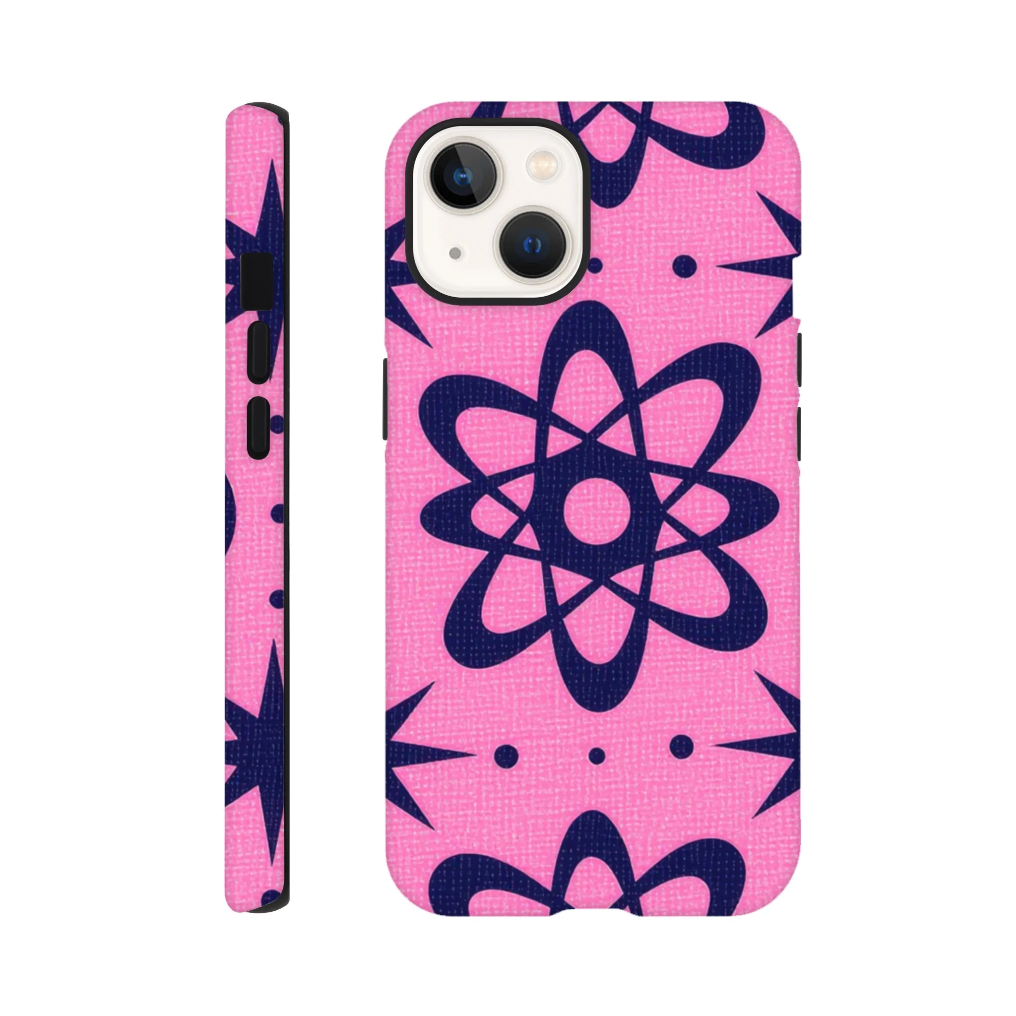 atomic pink and black vintage retro protective mobile phone case. 1950’s. Aialchemyart.co.uk trending iPhone compatible case. Best mobile phone cases uk
