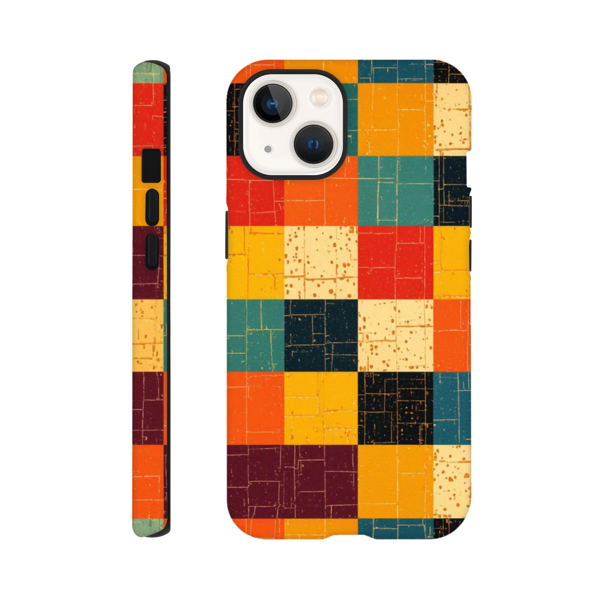 Vintage 1950’s retro squares, tough protective phone case design. Trending vintage art. Compatible with iphones, aialchemyart.co.uk 1950’s vintage retro funky quirky exclusive colourful design. New phone cases