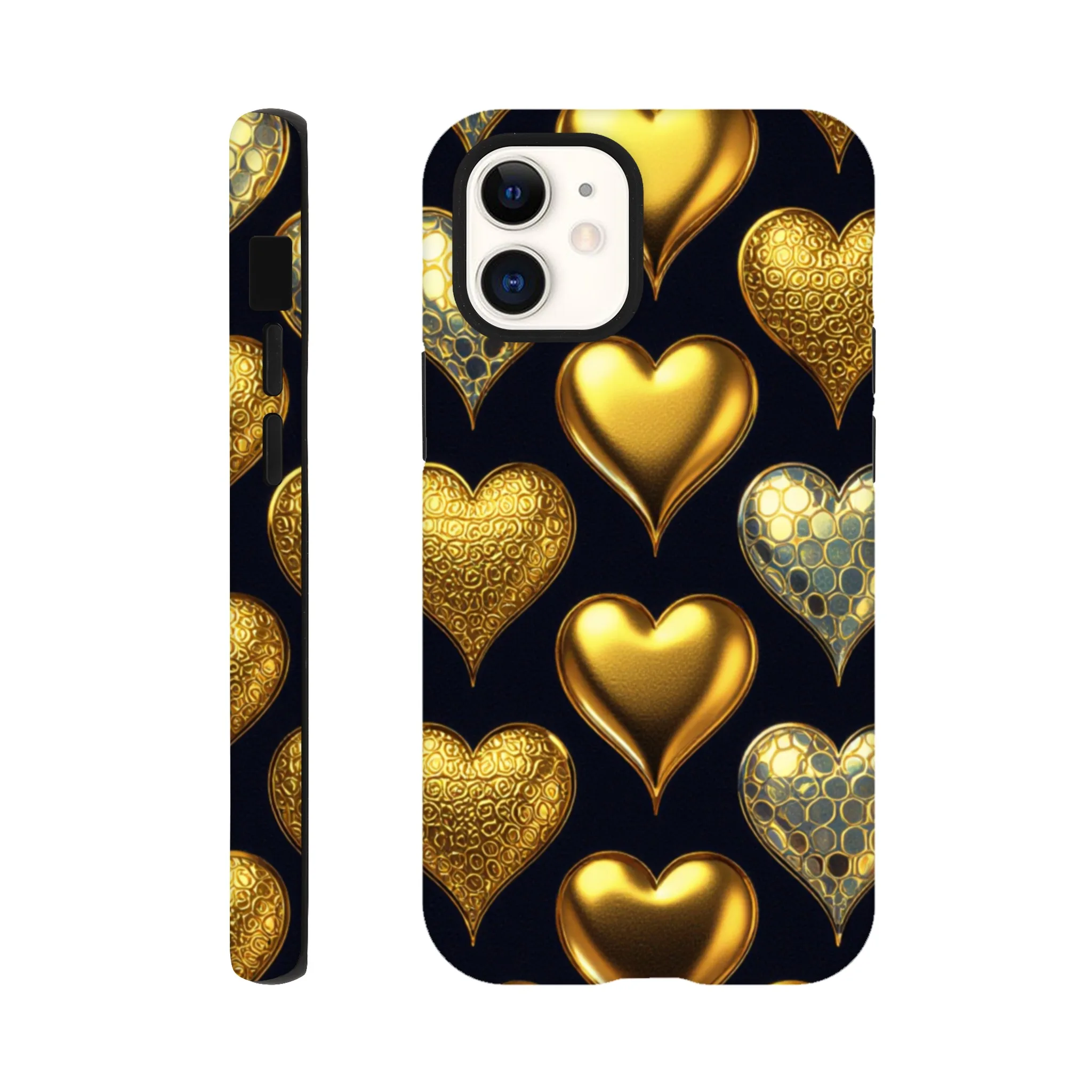 Vintage gold bling love hearts design phone case. Tough protection for mobile phones. Trending vintage phone cases compatible with iPhones. Aialchemyart.co.uk