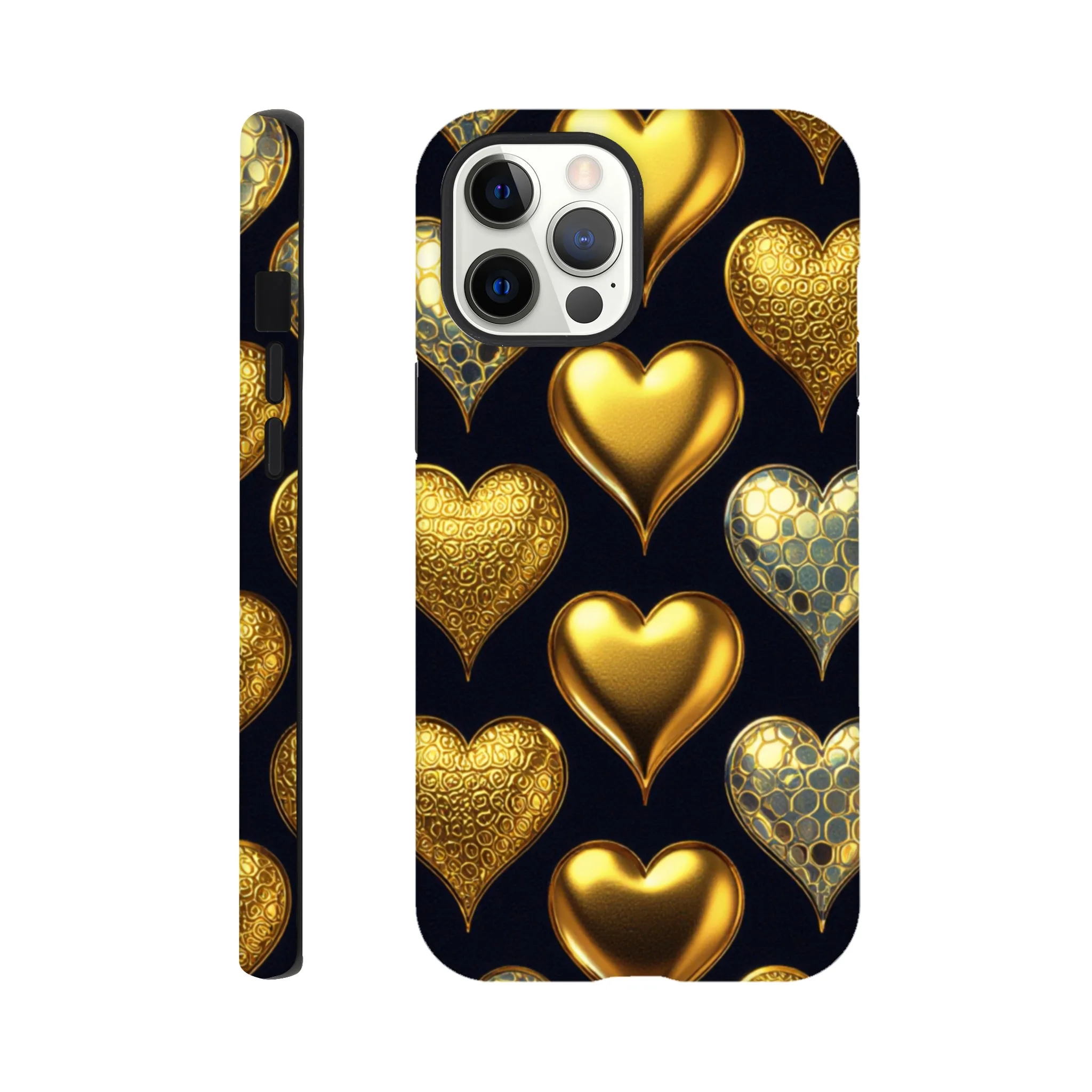 Vintage gold love hearts design phone case. Tough protection for mobile phones. Trending vintage phone cases compatible with iPhones. Aialchemyart.co.uk