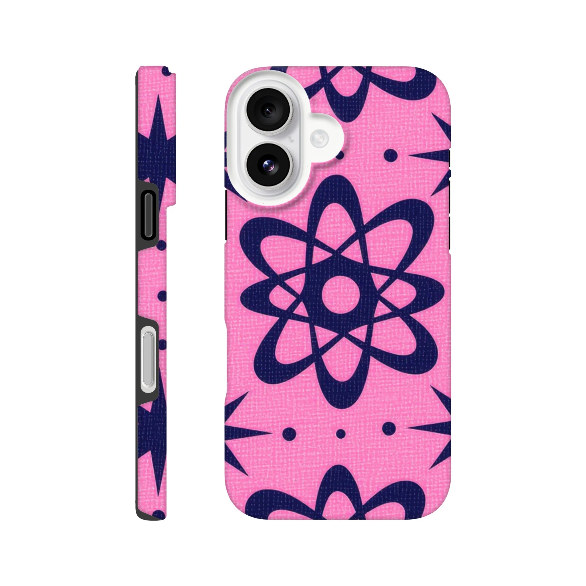 atomic pink and black vintage retro protective mobile phone case. 1950’s. Aialchemyart.co.uk trending iPhone compatible case. Best mobile phone cases uk