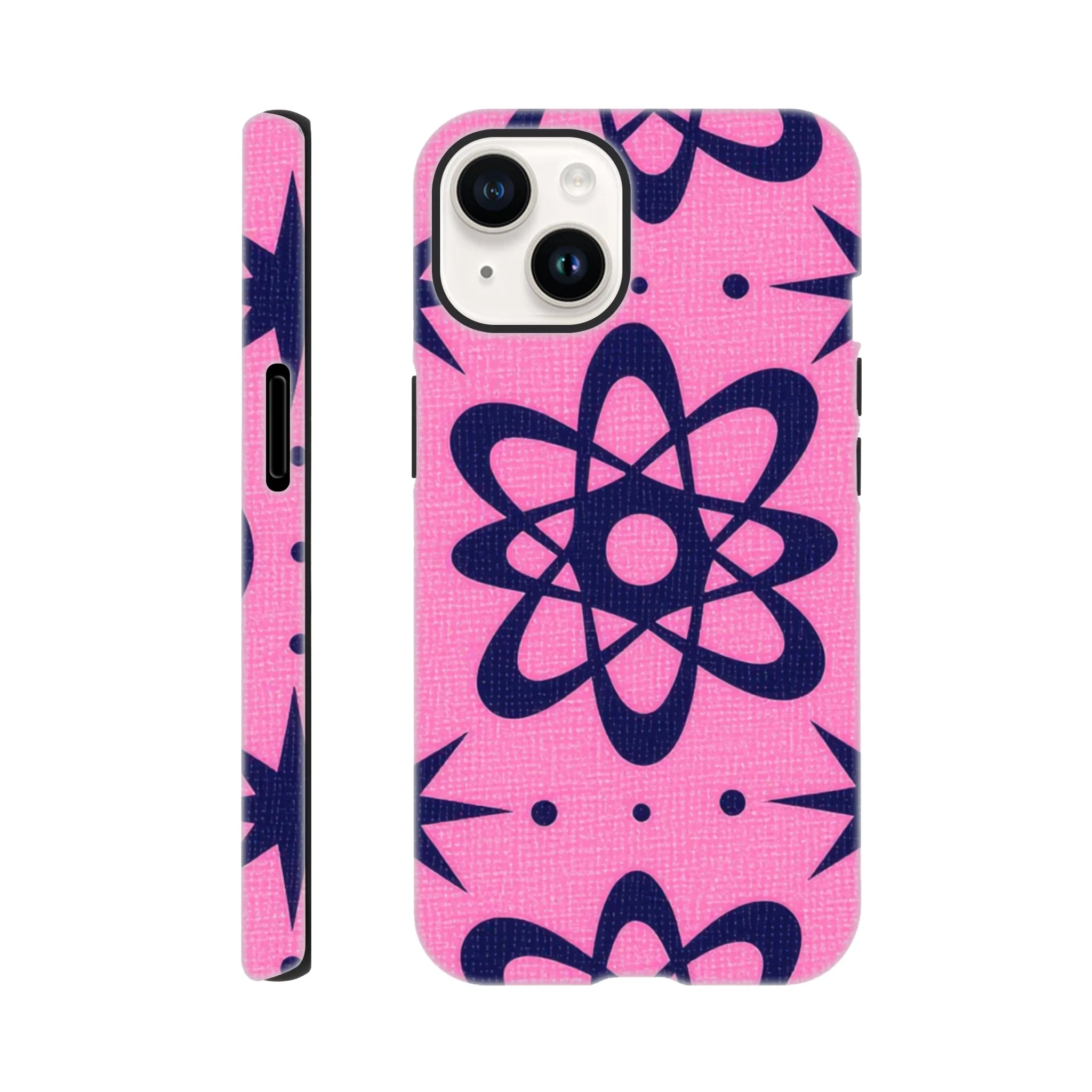 atomic pink and black vintage retro protective mobile phone case. 1950’s. Aialchemyart.co.uk trending iPhone compatible case. Best mobile phone cases uk