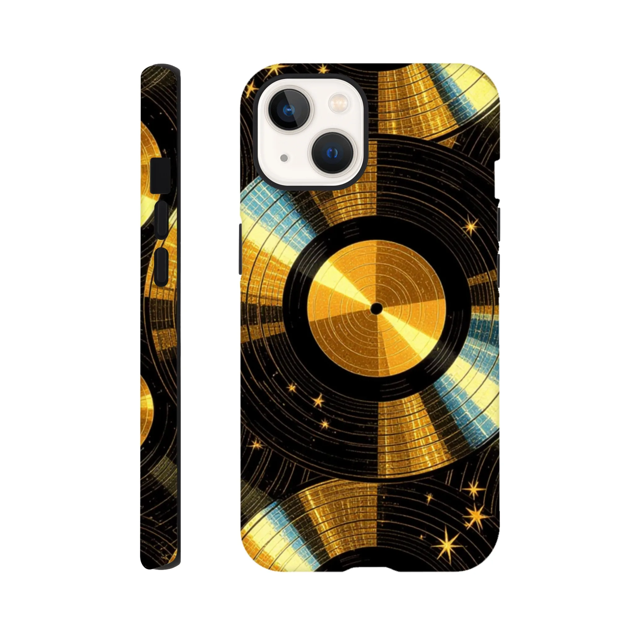 Vintage gold vinyl LP records, retro tough protective phone case. Best retro vintage phone cases in the uk. Trending mobile phone case. Compatible with iPhone models. Aialchemyart.co.uk