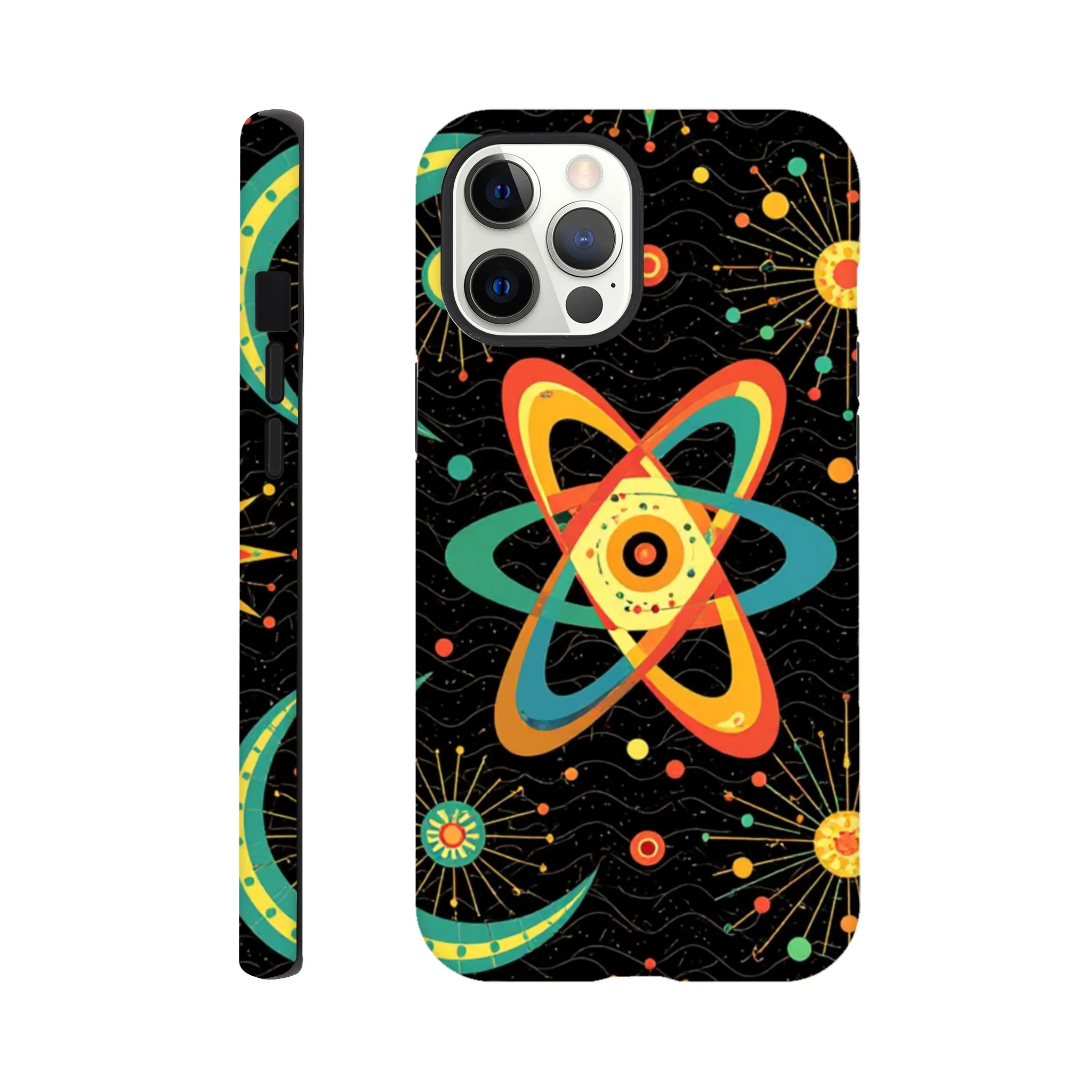 Vintage 1950’s retro atomic, mid century design protective mobile phone case. Tough custom iPhone compatible mobile phone case. Aialchemyart.co.uk