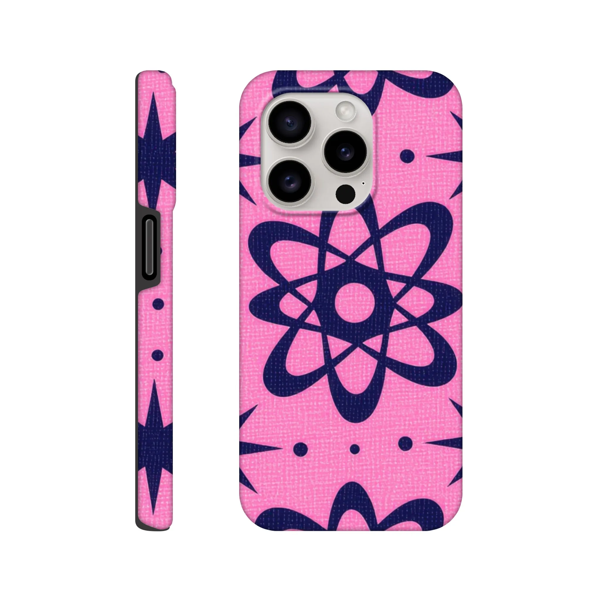 atomic pink and black vintage retro protective mobile phone case. 1950’s. Aialchemyart.co.uk trending iPhone compatible case. Best mobile phone cases uk