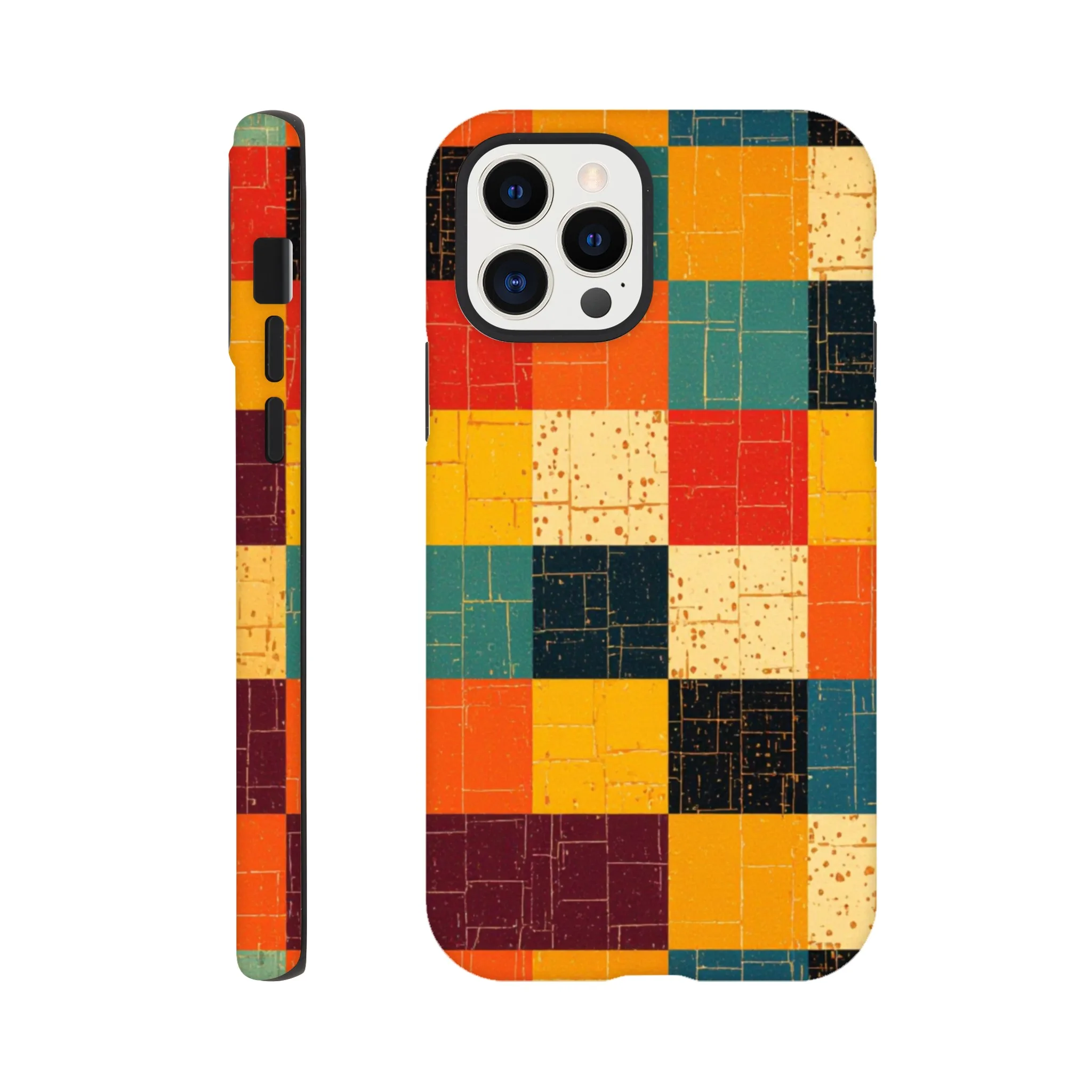 Vintage 1950’s retro squares, tough protective phone case design. Trending vintage art. Compatible with iphones, aialchemyart.co.uk 1950’s vintage retro funky quirky exclusive colourful design. New phone cases