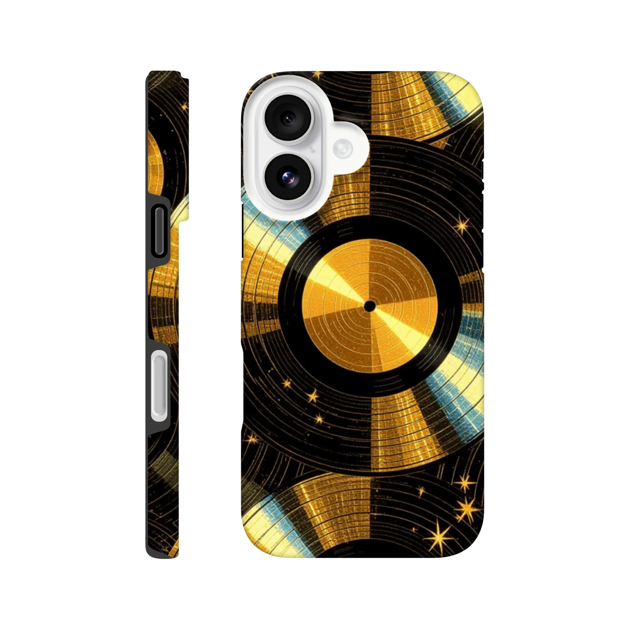 Vintage gold vinyl LP records, retro tough protective phone case. Best retro vintage phone cases in the uk. Trending mobile phone case. Compatible with iPhone models. Aialchemyart.co.uk