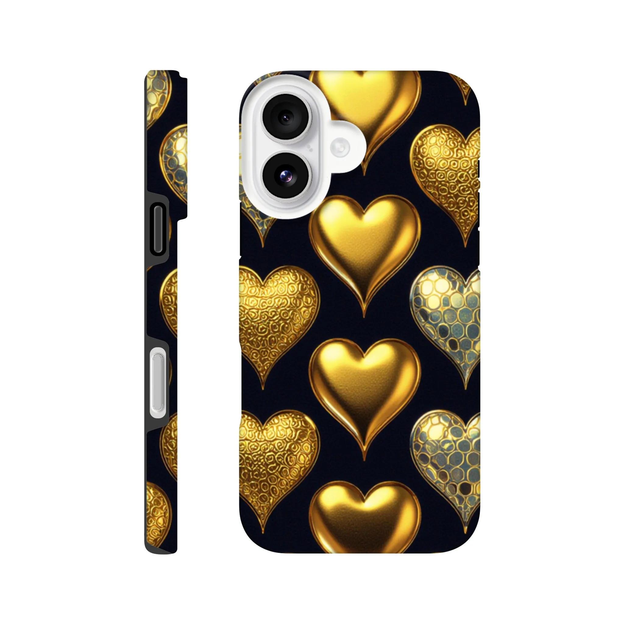 Vintage gold love hearts design phone case. Tough protection for mobile phones. Trending vintage phone cases compatible with iPhones. Aialchemyart.co.uk