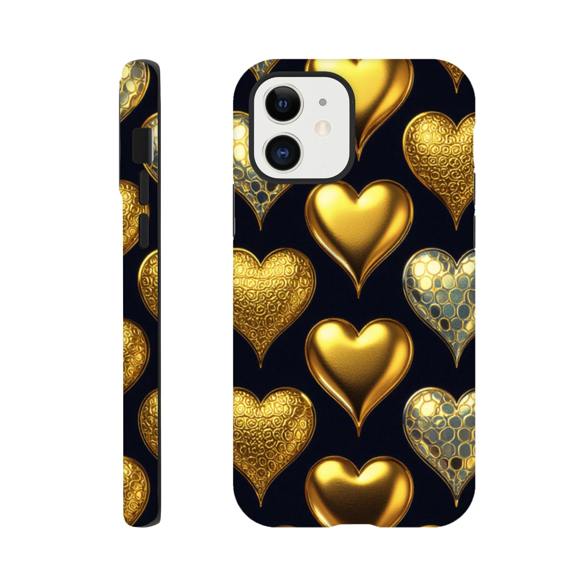 Vintage gold love hearts design phone case. Tough protection for mobile phones. Trending vintage phone cases compatible with iPhones. Aialchemyart.co.uk
