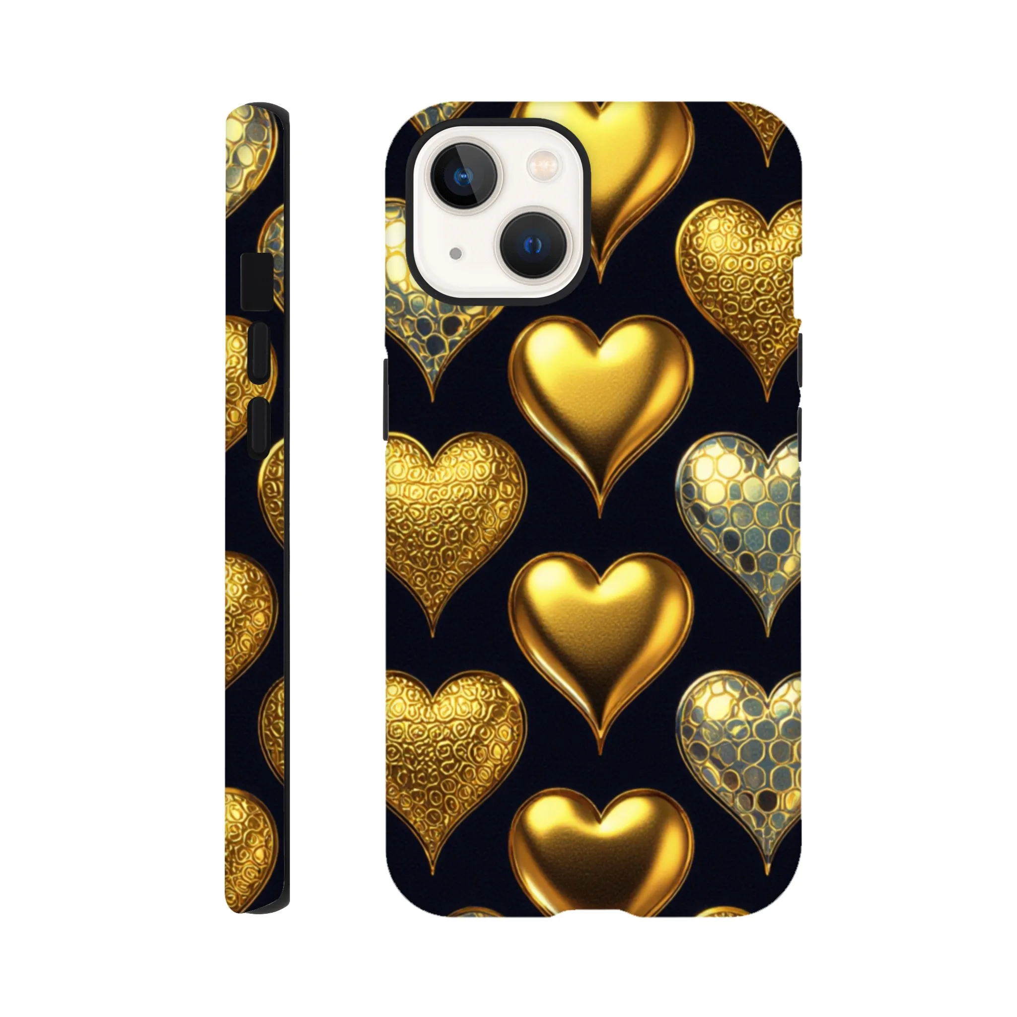 Vintage gold love hearts design phone case. Tough protection for mobile phones. Trending vintage phone cases compatible with iPhones. Aialchemyart.co.uk
