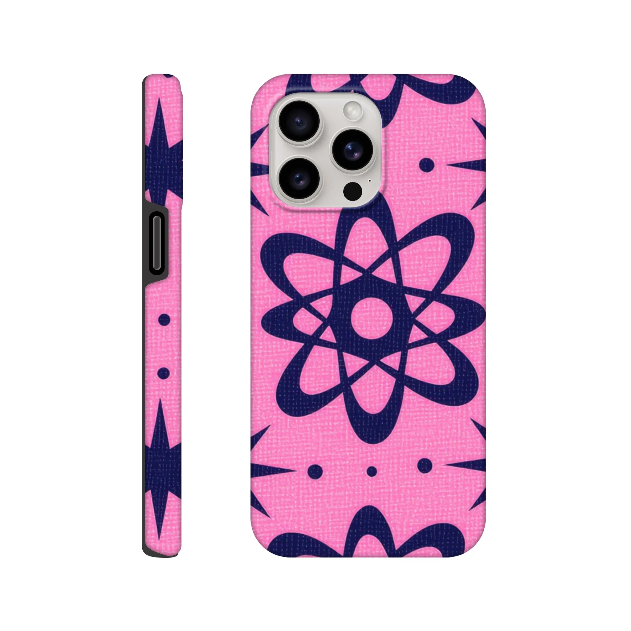 atomic pink and black vintage retro protective mobile phone case. 1950’s. Aialchemyart.co.uk trending iPhone compatible case. Best mobile phone cases uk