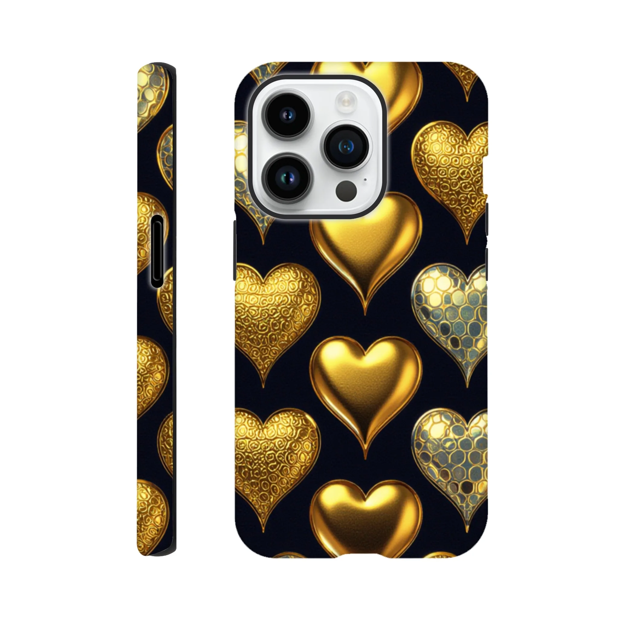 Vintage gold love hearts design phone case. Tough protection for mobile phones. Trending vintage phone cases compatible with iPhones. Aialchemyart.co.uk
