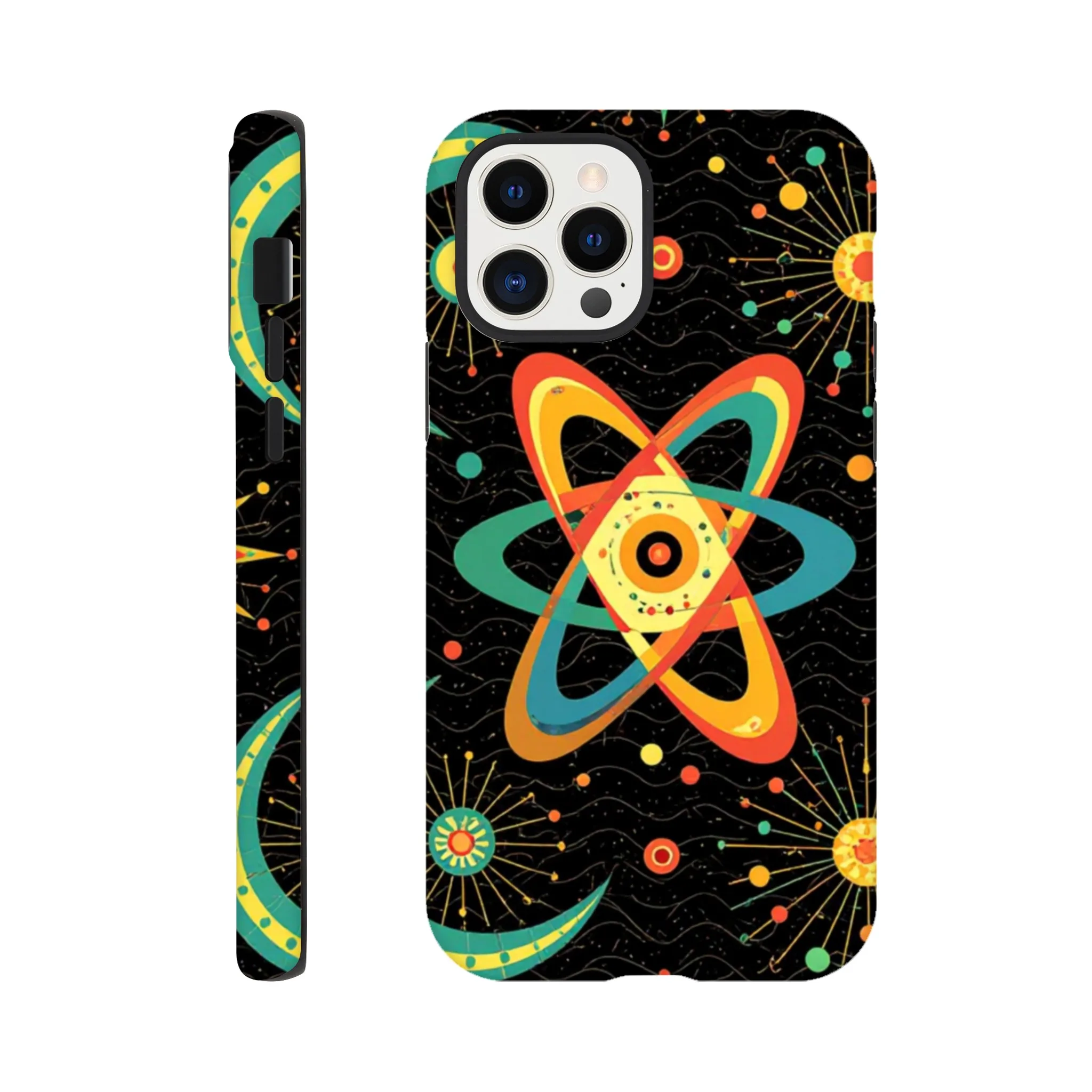 Vintage 1950’s retro atomic, mid century design protective mobile phone case. Tough custom iPhone compatible mobile phone case. Aialchemyart.co.uk