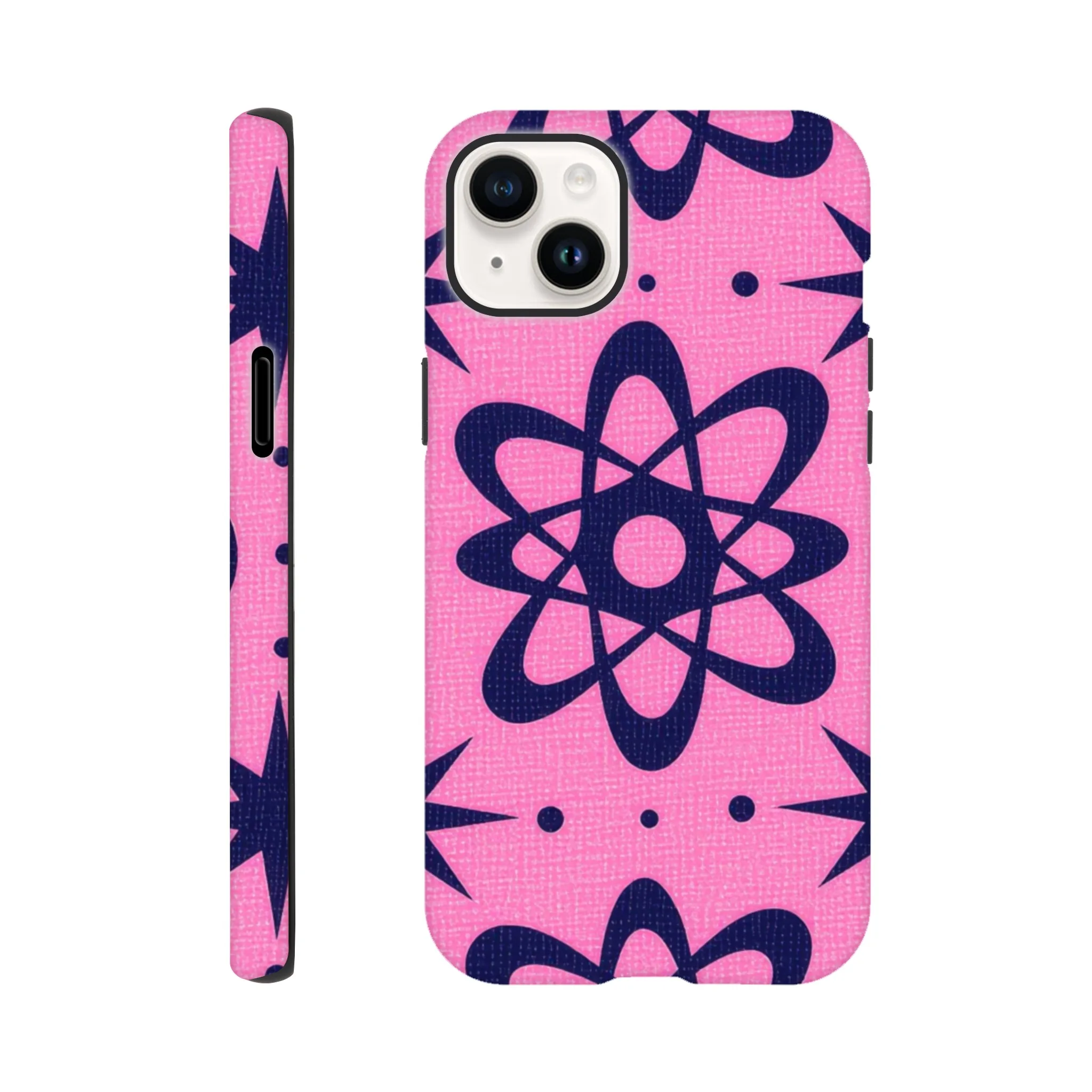 atomic pink and black vintage retro protective mobile phone case. 1950’s. Aialchemyart.co.uk trending iPhone compatible case. Best mobile phone cases uk
