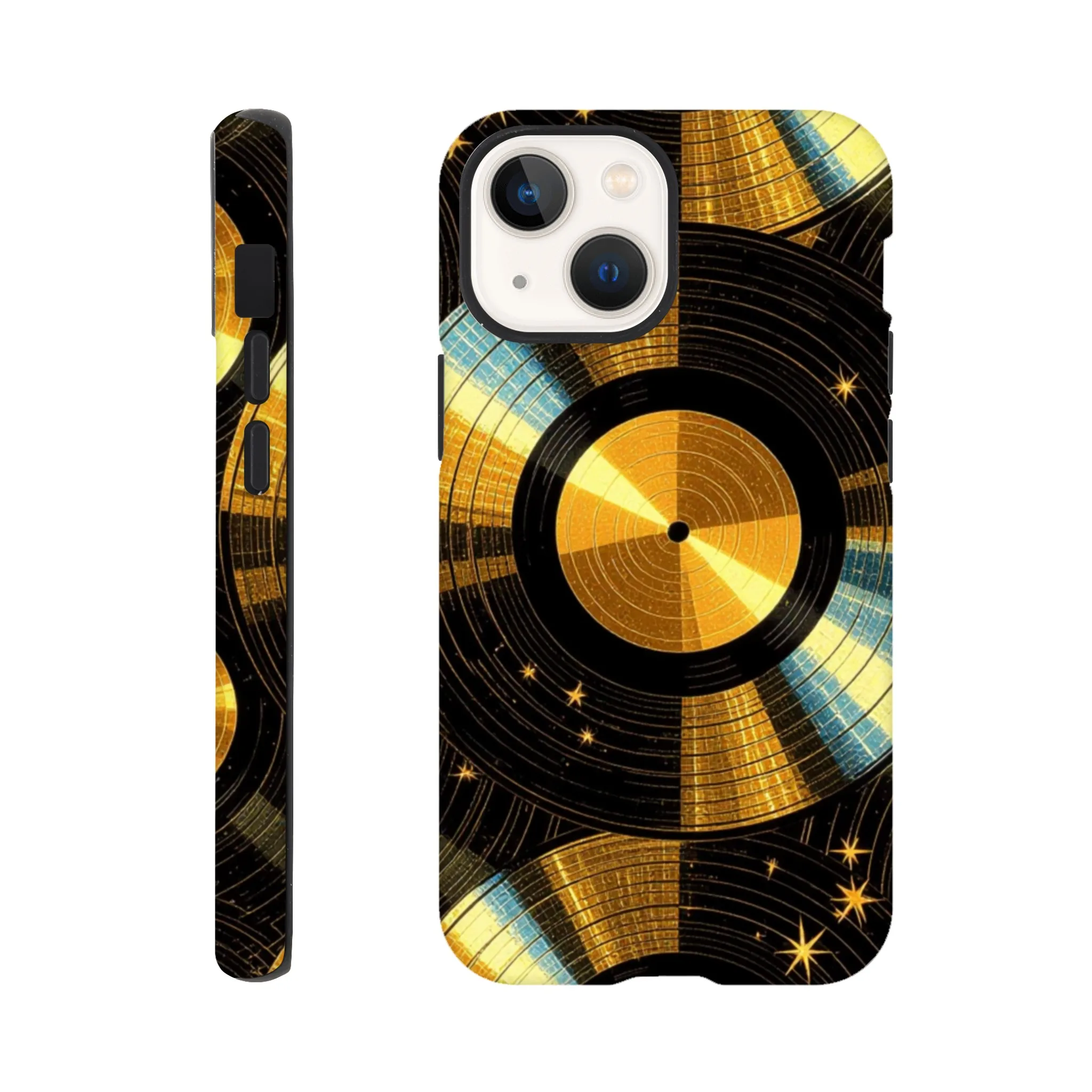 Vintage gold vinyl LP records, retro tough protective phone case. Best retro vintage phone cases in the uk. Trending mobile phone case. Compatible with iPhone models. Aialchemyart.co.uk