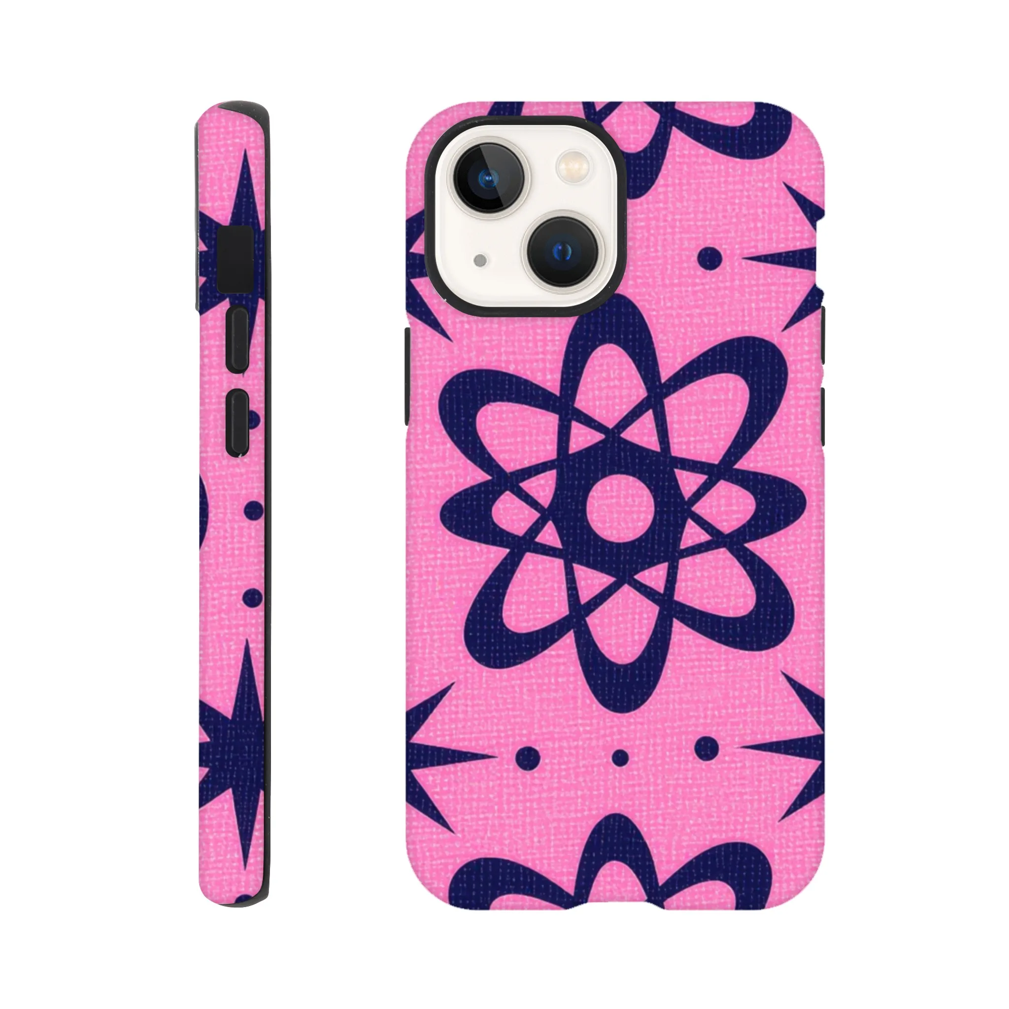 atomic pink and black vintage retro protective mobile phone case. 1950’s. Aialchemyart.co.uk trending iPhone compatible case. Best mobile phone cases uk