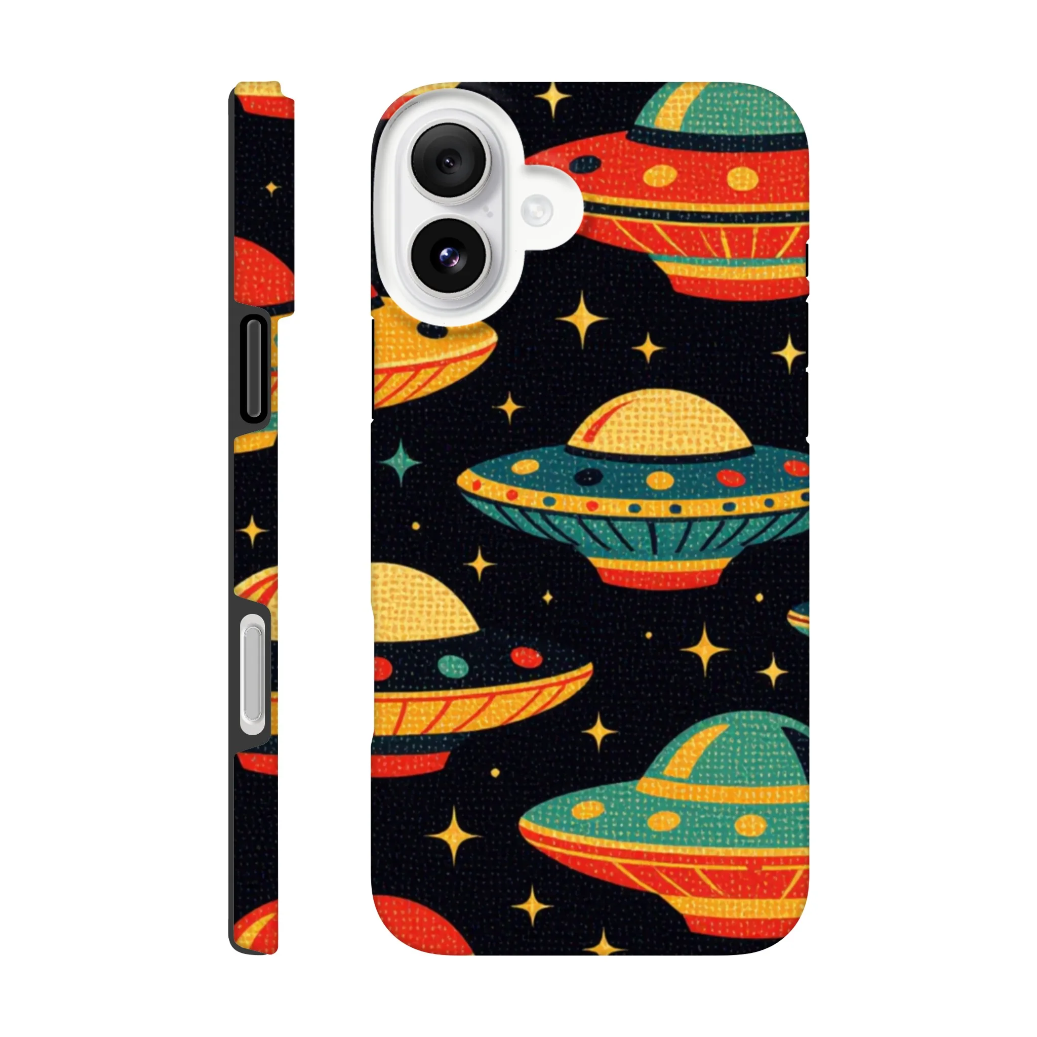 Vintage 1950’s retro tough protective phone case design. Trending vintage art. Compatible with iphones, aialchemyart.co.uk Flying saucers 1950’s