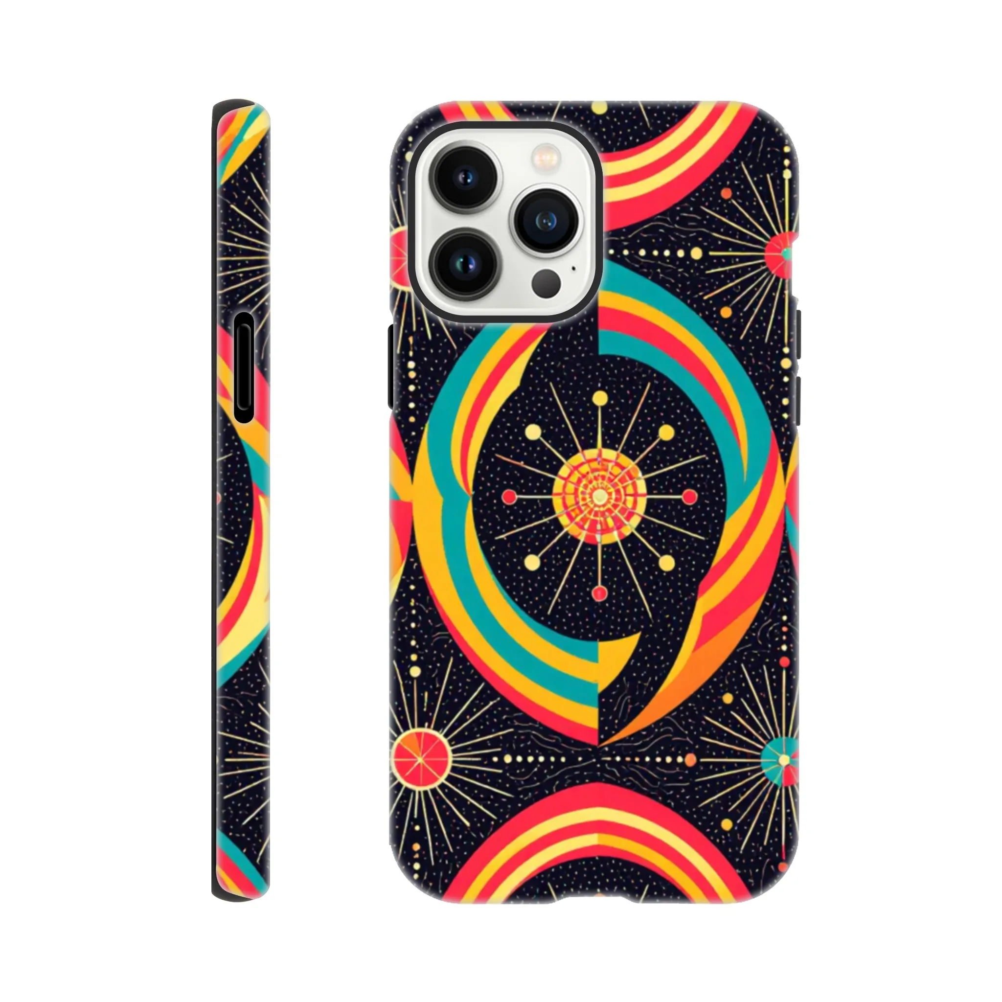 Vintage 1950’s retro atomic, mid century design protective mobile phone case. Tough custom iPhone compatible mobile phone case. Aialchemyart.co.uk