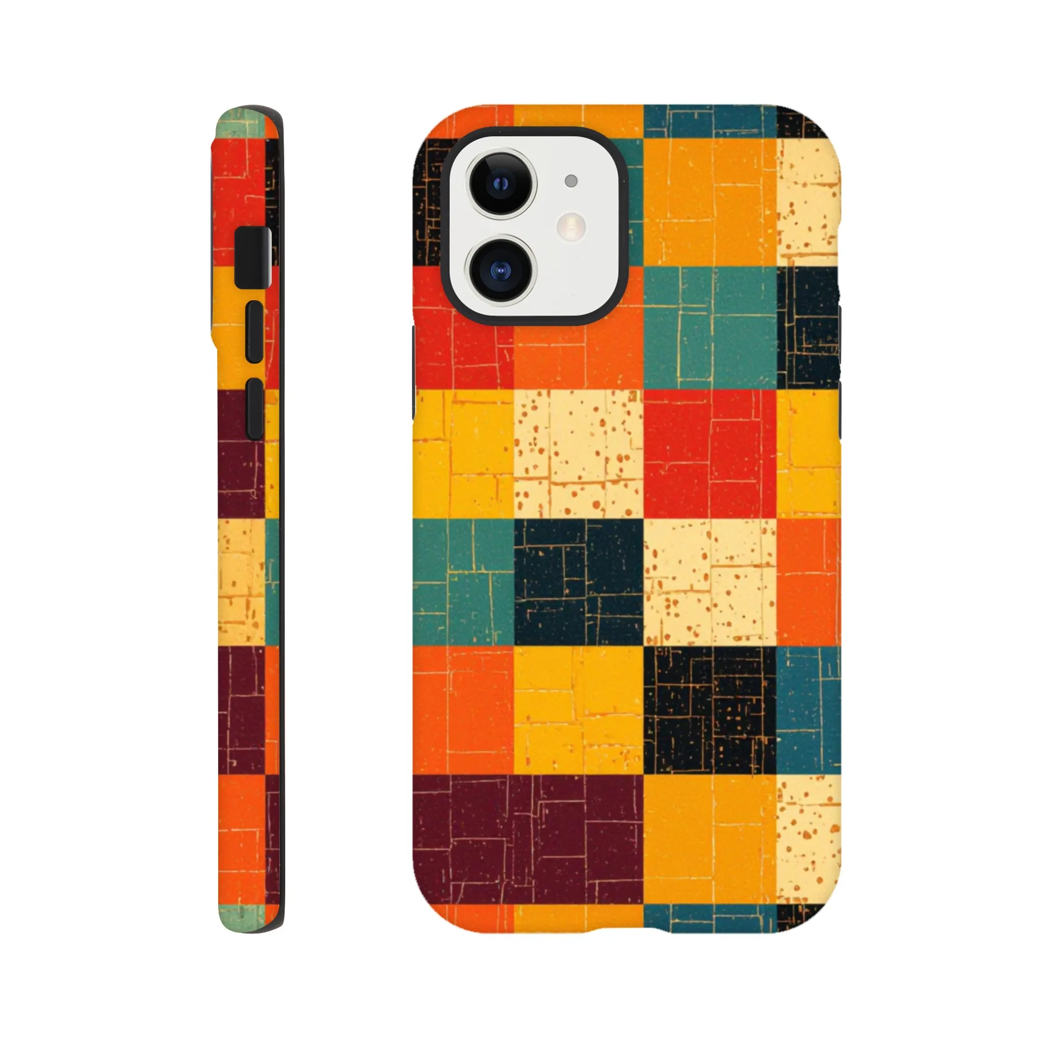 Vintage 1950’s retro squares, tough protective phone case design. Trending vintage art. Compatible with iphones, aialchemyart.co.uk 1950’s vintage retro funky quirky exclusive colourful design. New phone cases