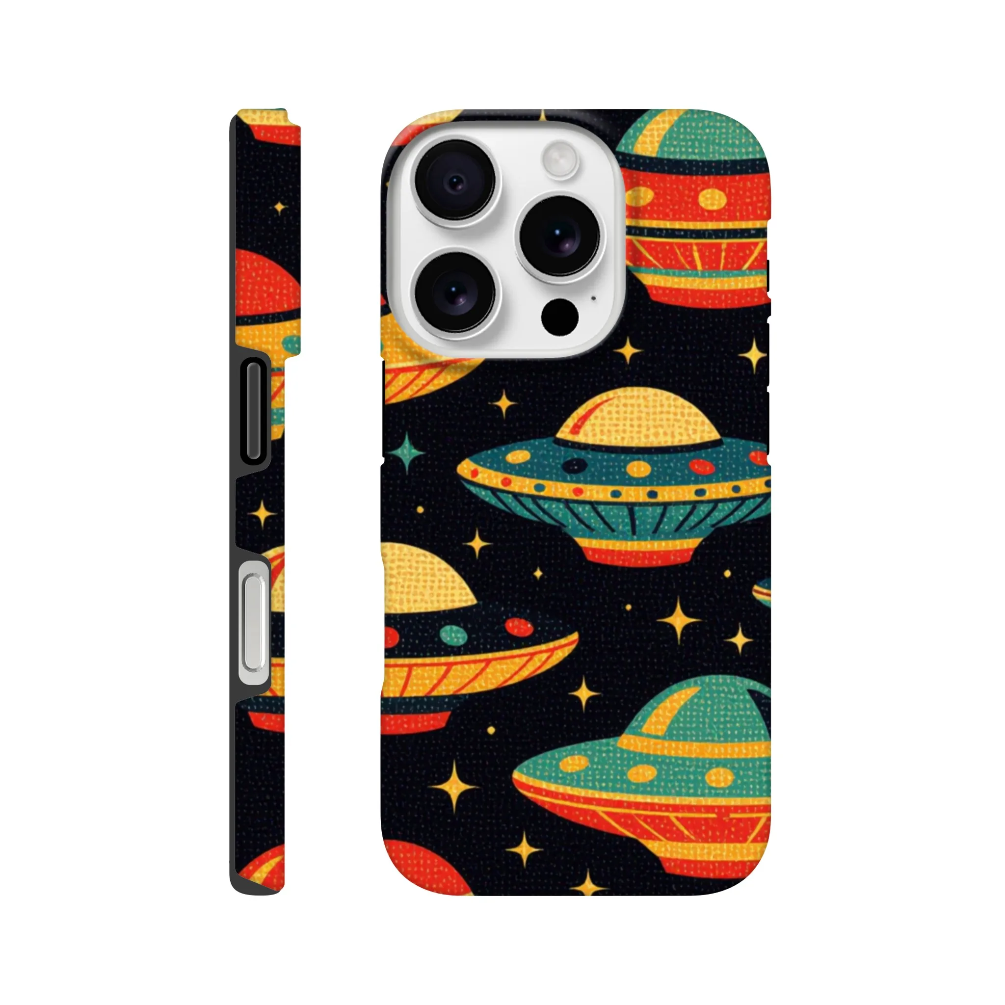 Vintage 1950’s retro tough protective phone case design. Trending vintage art. Compatible with iphones, aialchemyart.co.uk Flying saucers 1950’s