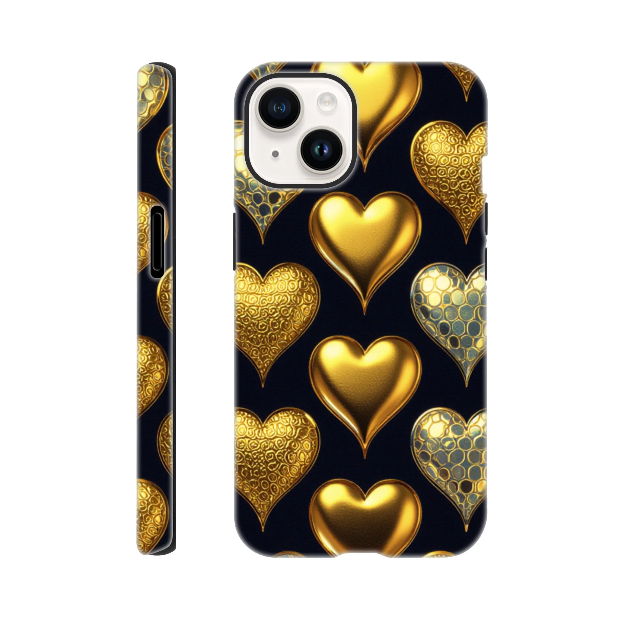Vintage gold love hearts design phone case. Tough protection for mobile phones. Trending vintage phone cases compatible with iPhones. Aialchemyart.co.uk