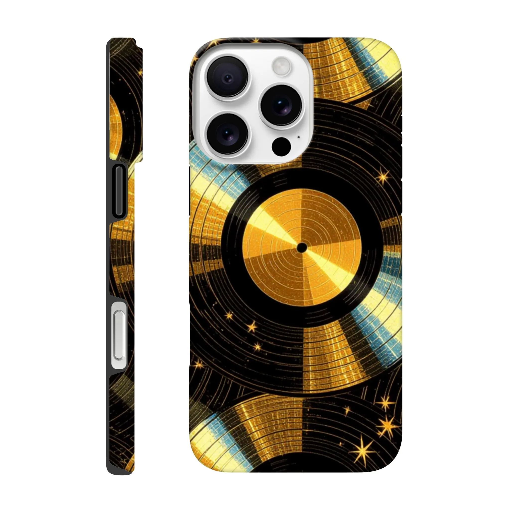 Vintage gold vinyl LP records, retro tough protective phone case. Best retro vintage phone cases in the uk. Trending mobile phone case. Compatible with iPhone models. Aialchemyart.co.uk