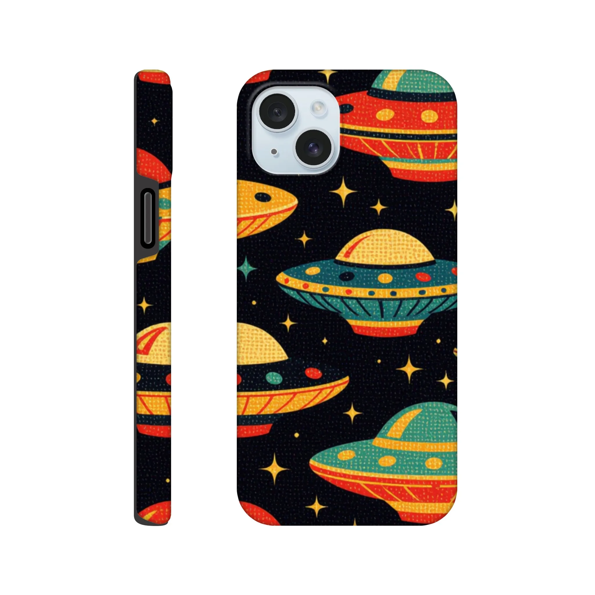 Vintage 1950’s retro tough protective phone case design. Trending vintage art. Compatible with iphones, aialchemyart.co.uk Flying saucers 1950’s
